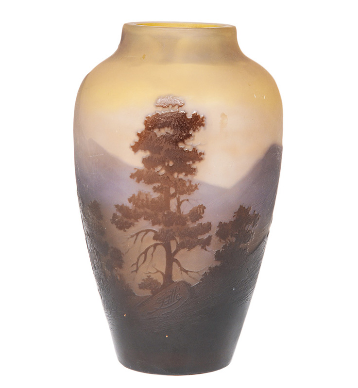 A vase with mountain landscape