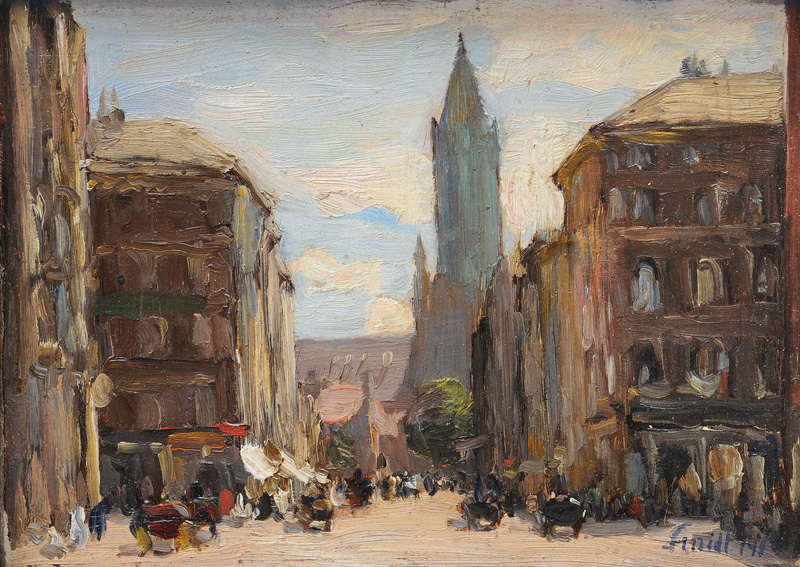Emil Leonhard Smidt - View from the Ballindamm over the Gerhart-Hauptmann-Platz to St. James Church View from the Ballindamm over the Gerhart-Hauptmann-Platz to St. James Church