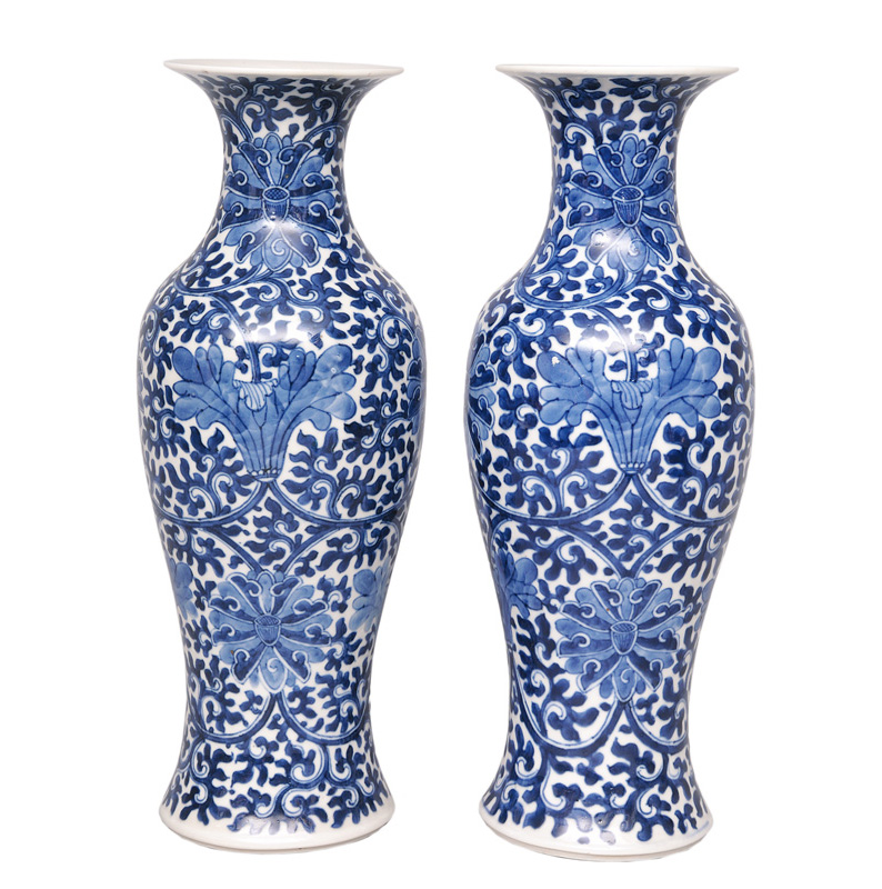 A pair of fine baluster vases with flower decoration