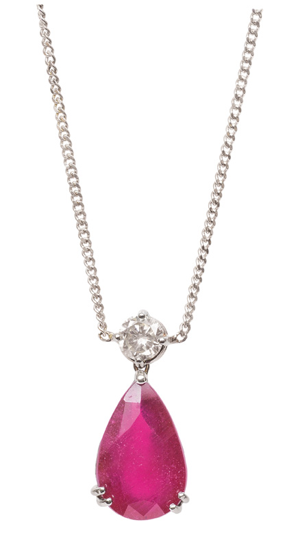 A ruby diamond pendant with necklace