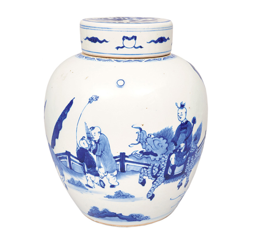 A "playing boys" ginger jar