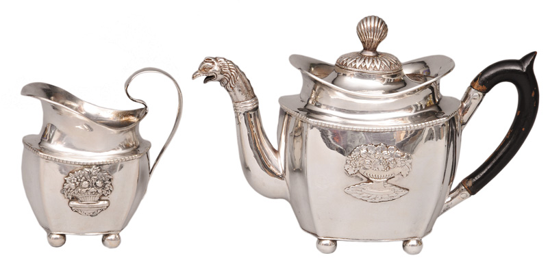 A Biedermeier teapot and milk pot