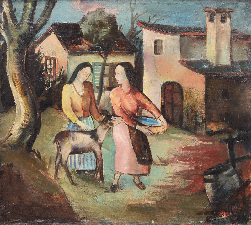 Two Women with Goat