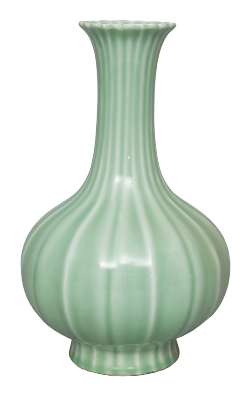 An exceptional lobed celadon vase