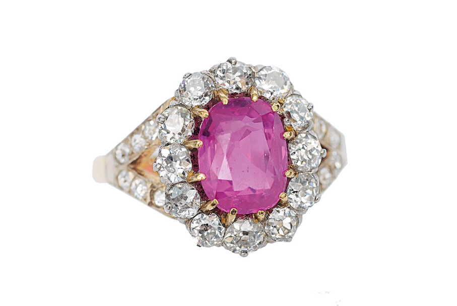 A ruby ring with old cut diamonds
