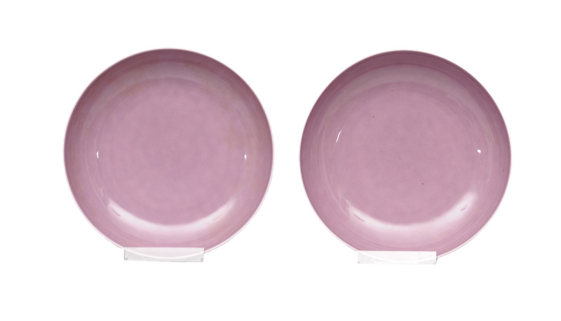 A pair of monochrome purple bowls