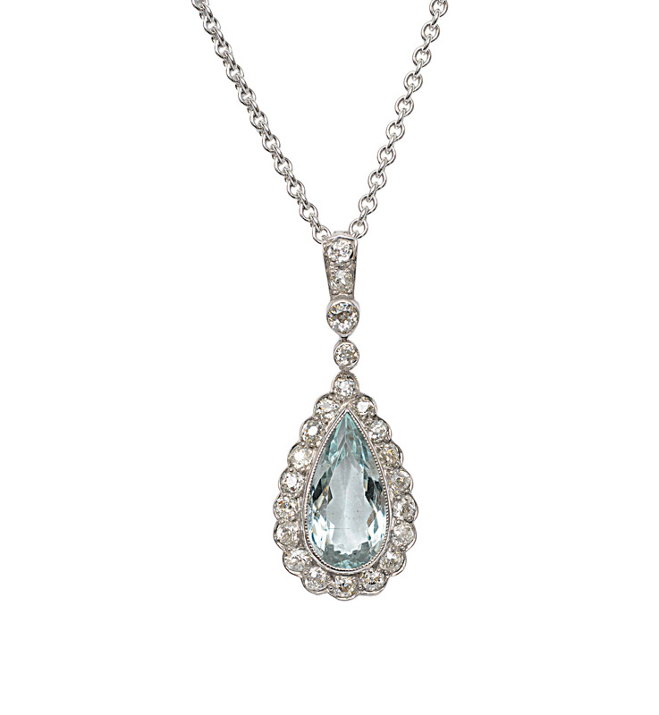An Art-Nouveau pendant with aquamarine and diamonds