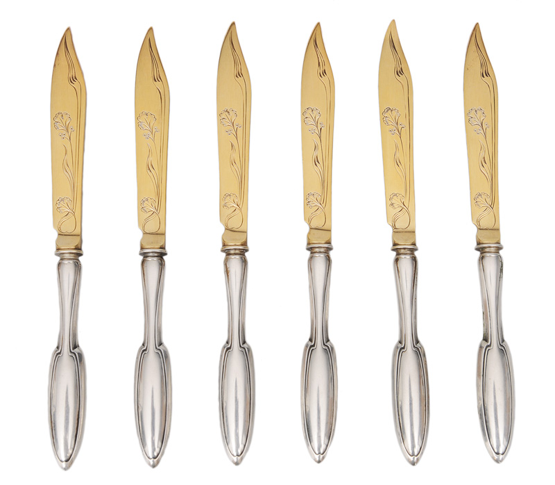 A set of 6 Art Nouveau fruit knives