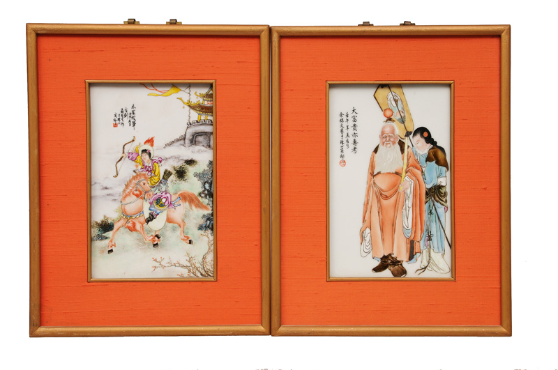 A pair of fine porcelain plaques with mythological scenes A pair of fine porcelain plaques with mythological scenes