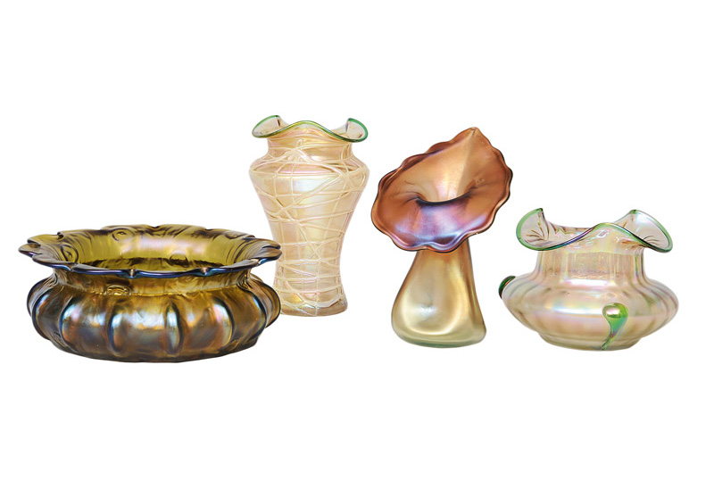 A set of three Art Nouveau vases with one bowl