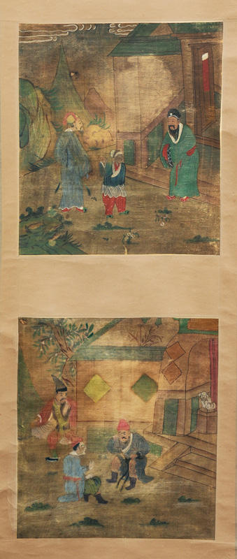 A pair of scroll paintings with mythological scenes
