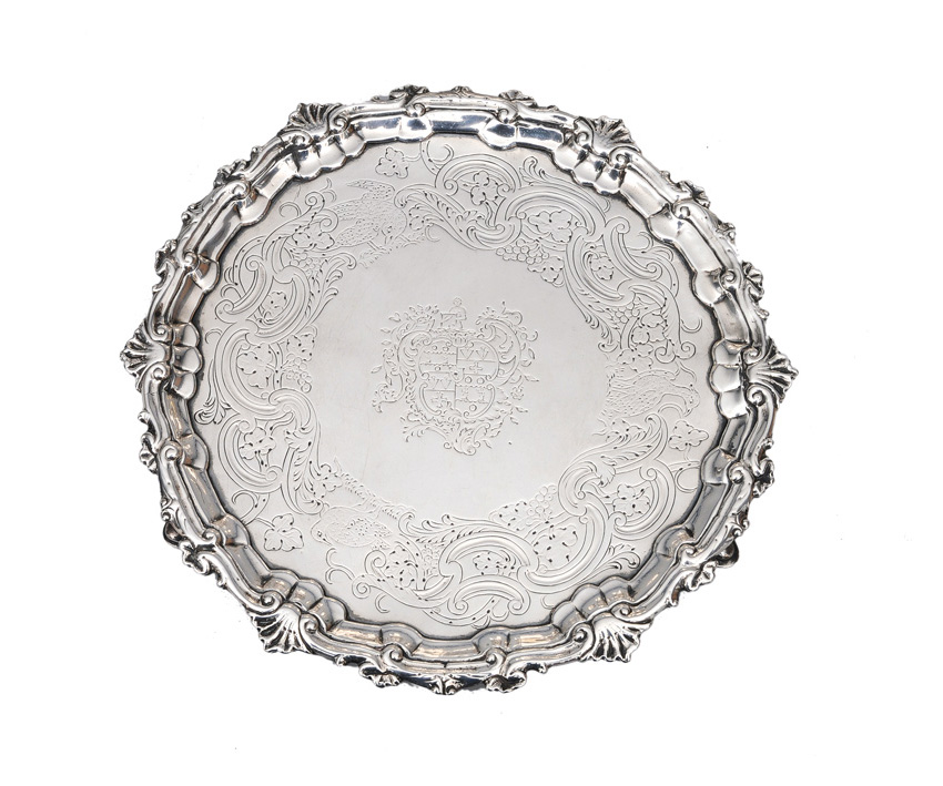 An English tray with engraving