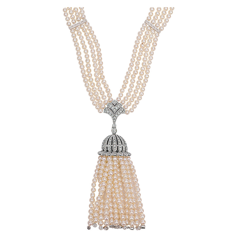 A pearl diamond necklace in Art-Déco-style