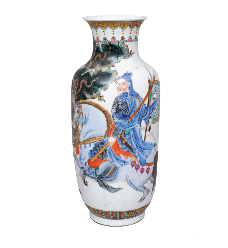 A tall rouleau vase with warrior A tall rouleau vase with warrior