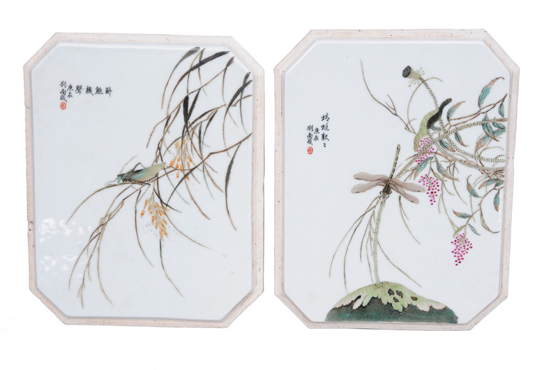 A set of 4 finely enamelled plaques with insects