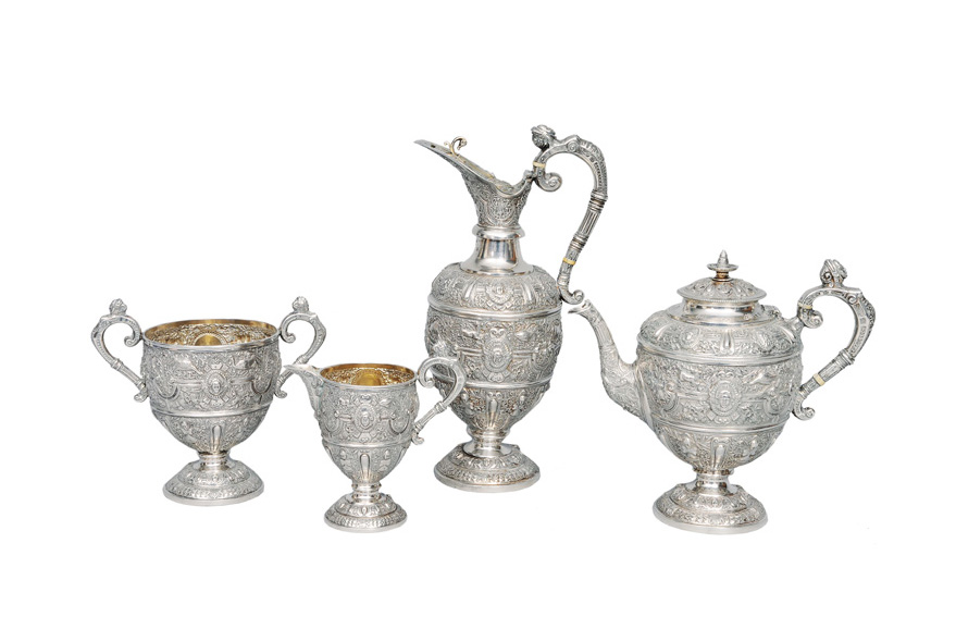 A Victorian coffee set with arabesque ornaments