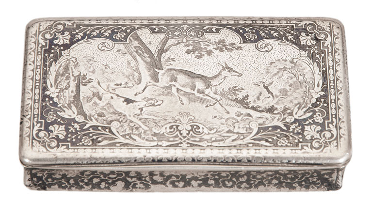 Niello-Tabatière mit Wildszene Niello-Tabatière mit Wildszene