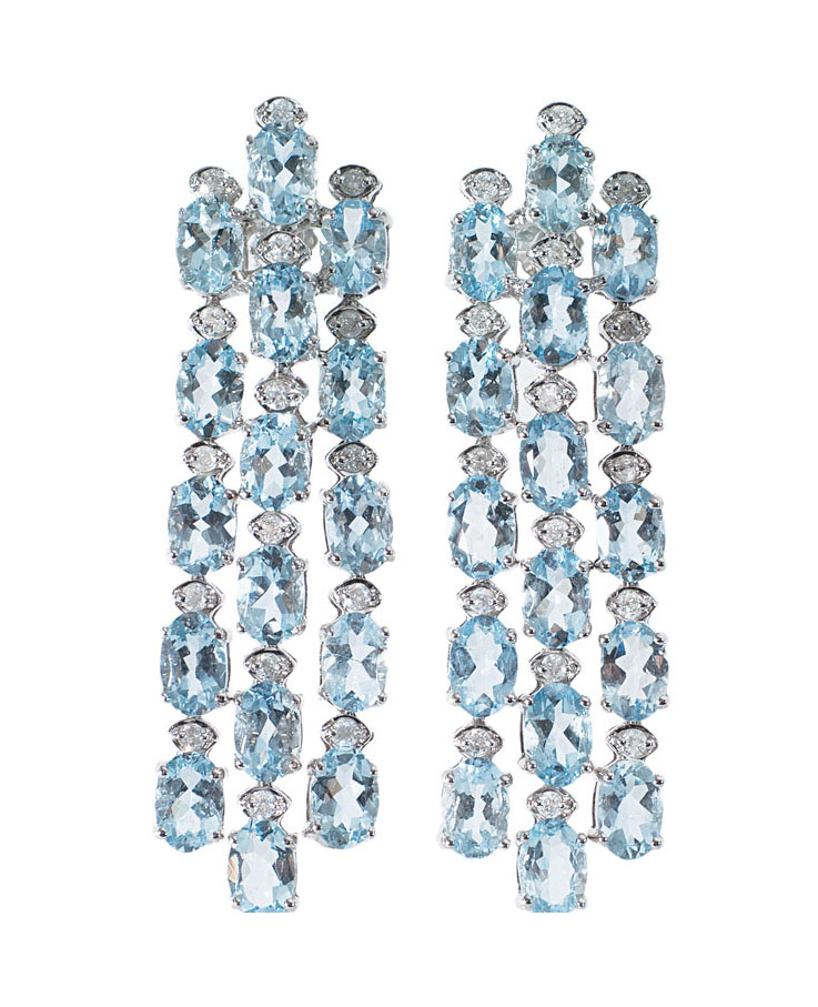 Paar Aquamarin-Brillant-Ohrhänger Paar Aquamarin-Brillant-Ohrhänger