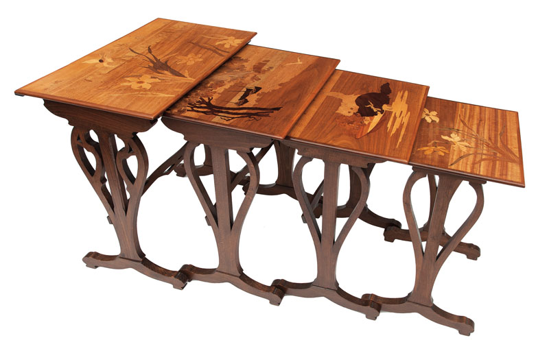 A set of four Art Nouveau intarsia tables