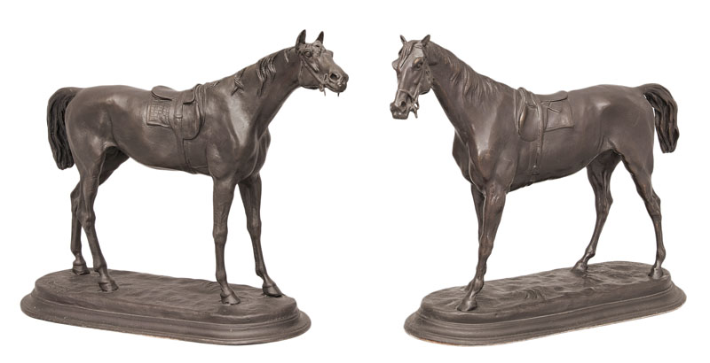 A pair of bronze figures 'Racehorse'