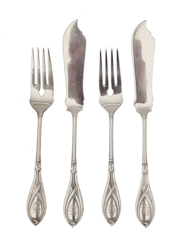 An Art Nouveau fish cutlery for 6 persons