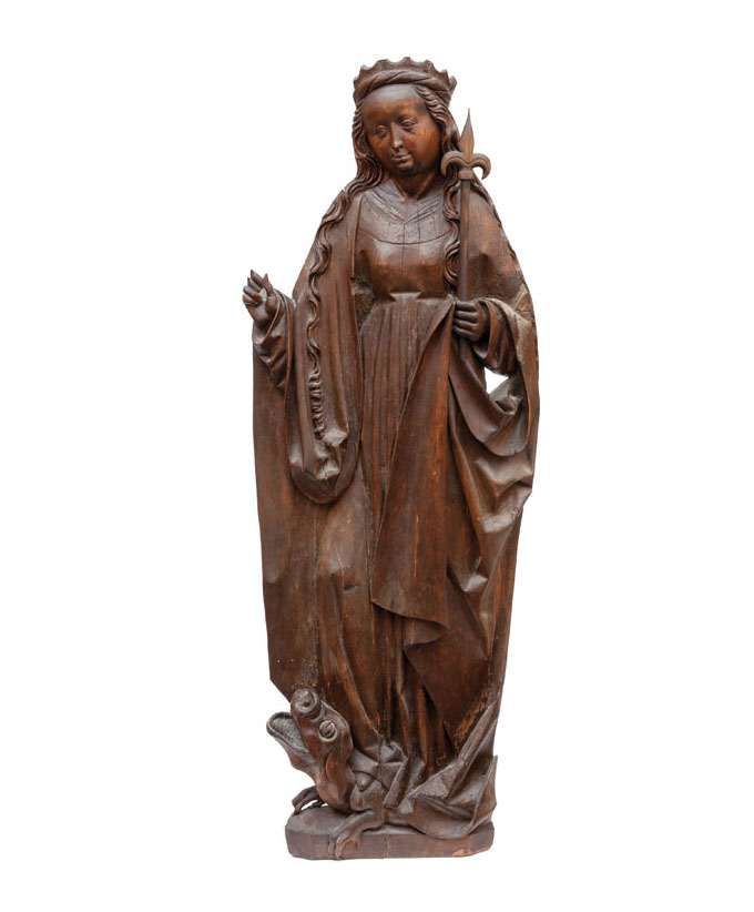 Spätgotische Skulptur 'Heilige Margarethe von Ungarn' aus einer schlesischen Altargruppe