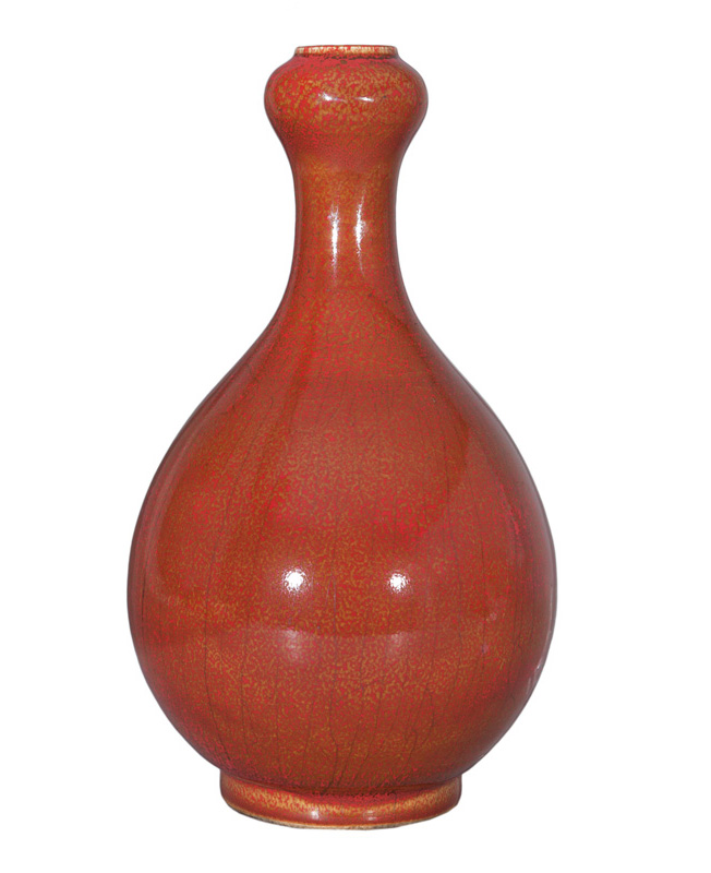 Außergewöhnliche Knoblauchhals-Vase mit scharlachfarbener Glasur