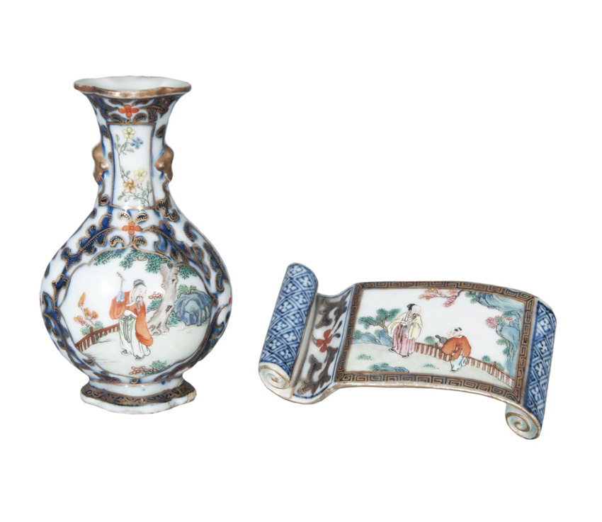 A set of 2 scholar's objects with fine figural scenes