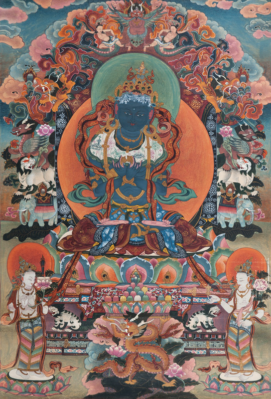 Thangka 'Blauer Buddha auf Lotosthron'