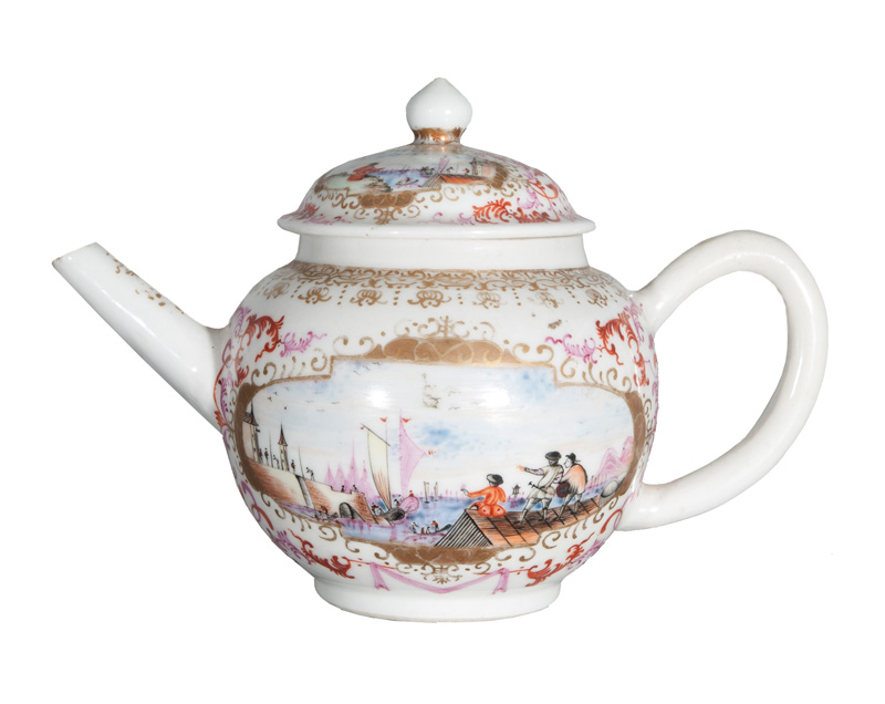 A tea bowl with European Kauffahrtei scenes