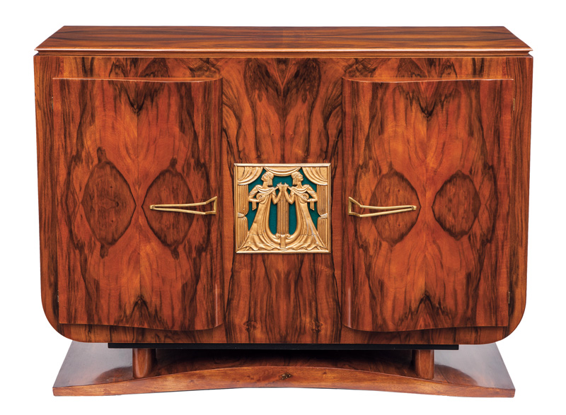 An Art Deco sideboard with interesting bronze relief