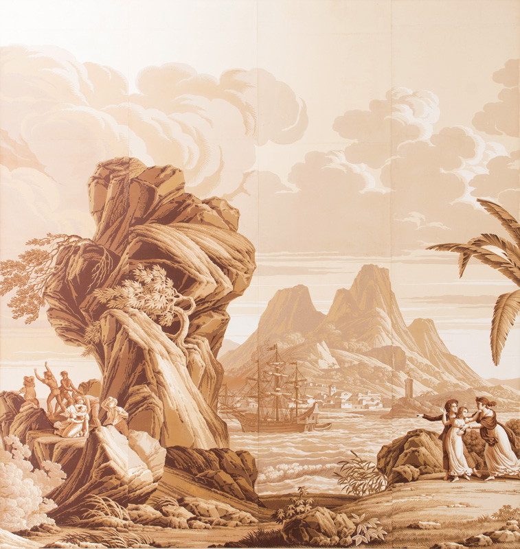 An extraordinary pictorial wallpaper, so called Papier panoramique with motives after Saint-Pierre 'Paul and Virginie' of the manufactory Dufour & Leroy