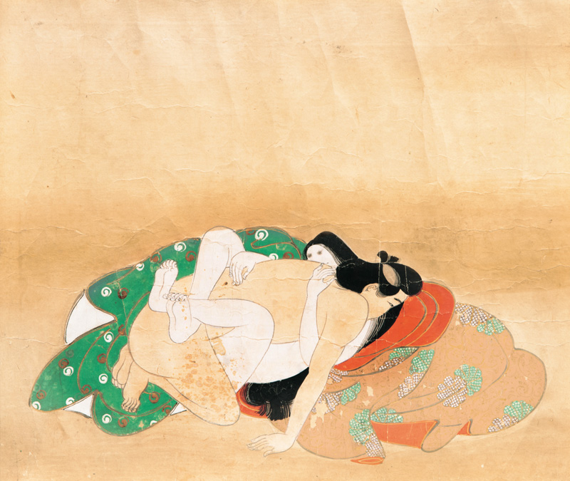Mappe mit 9 Shunga-Malereien mit Paaren beim Liebesspiel