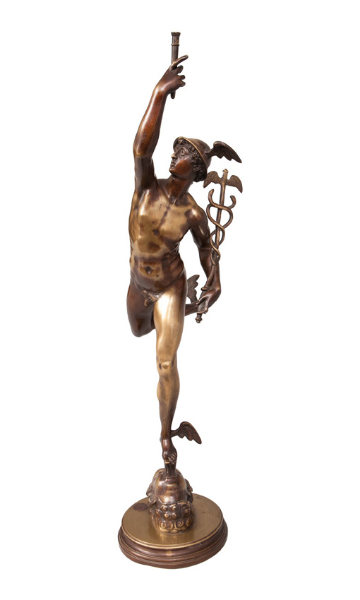 A bronze figure 'Flying Mercury'