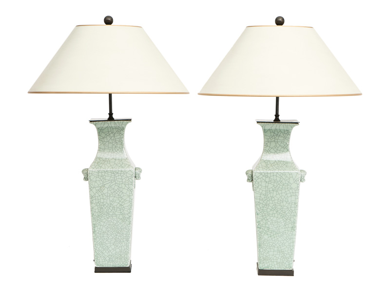 A pair of celadon vase lamps