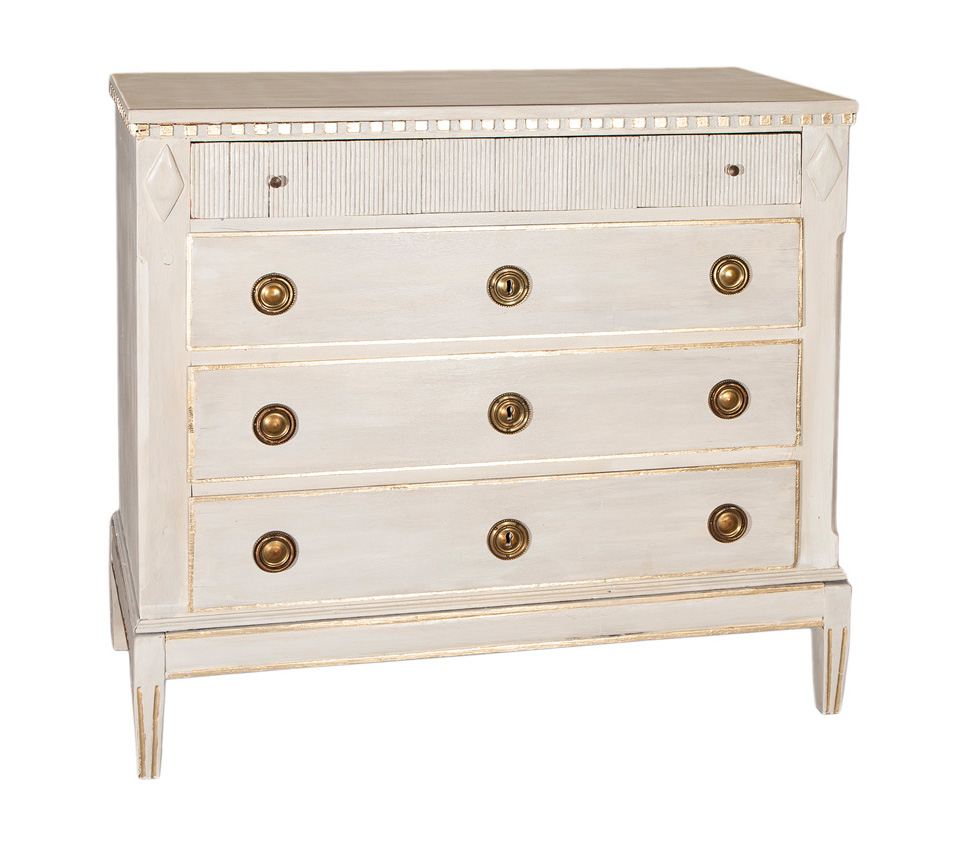 A light painted chest of drawers of Gustavian style