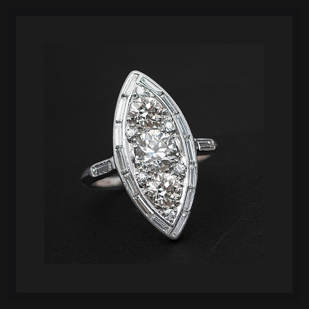 Navettförmiger Art-Déco-Diamant-Ring