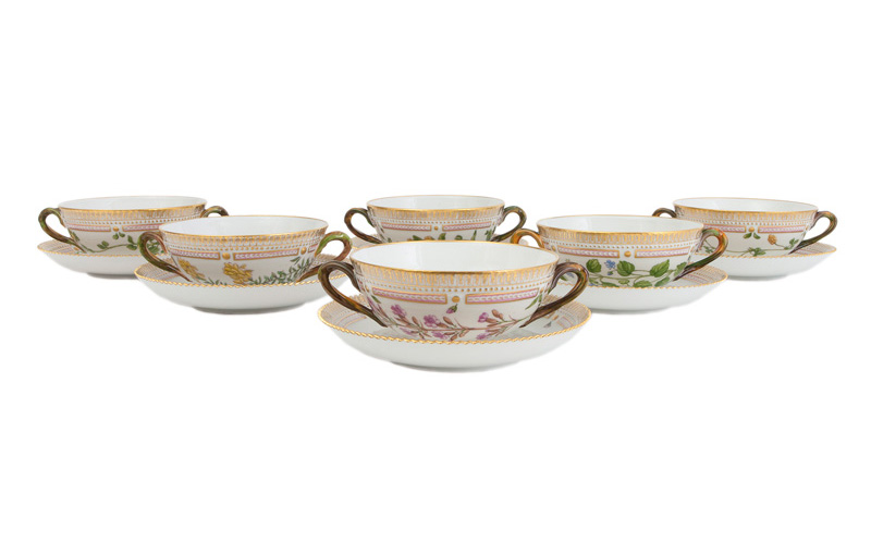 A set of 6 'Flora Danica' soup cups