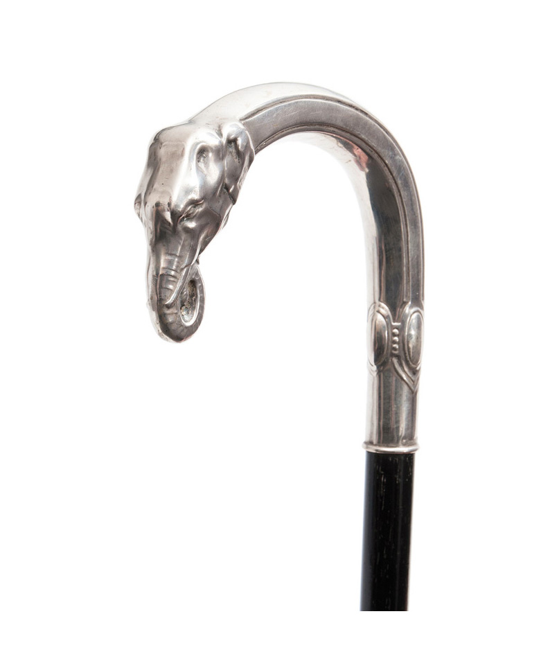 An Art Nouveau walking cae with silver handle 'Elephant'