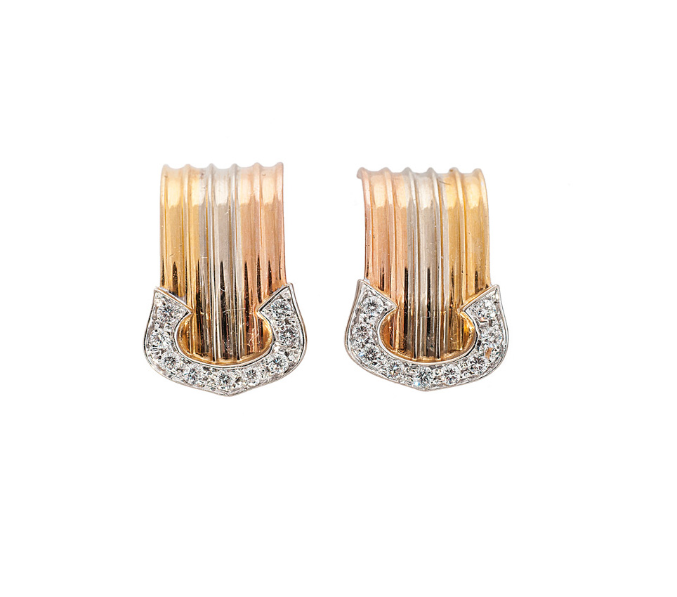 A pair of multicolour gold earrings with diamonds