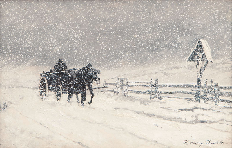 Horse Cart in Snow Flurry