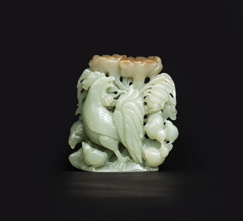 A jade carving with cockerel and poult