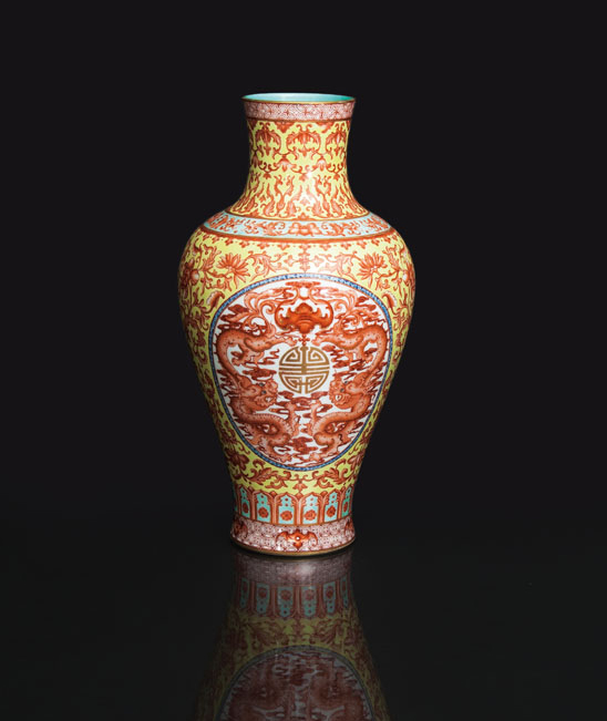 A magnificent baluster vase with iron-red decoration