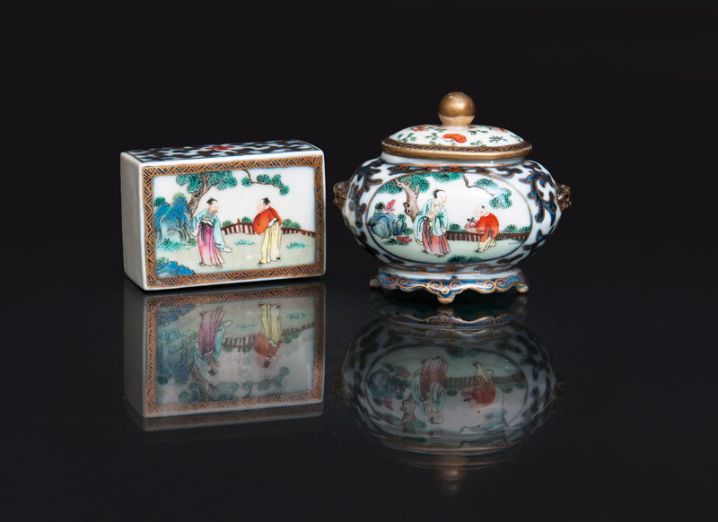 A set of 2 scholar's objects with fine figural scenes