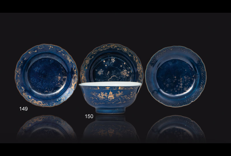 A 'Powder Blue' bowl with gold decoration