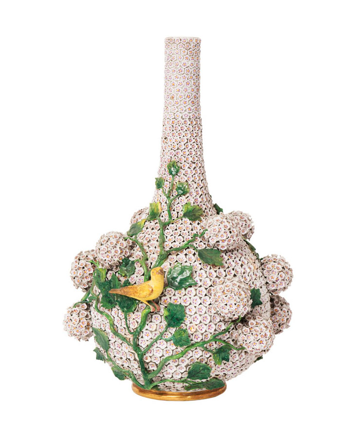 A tall Schneeball vase with bird
