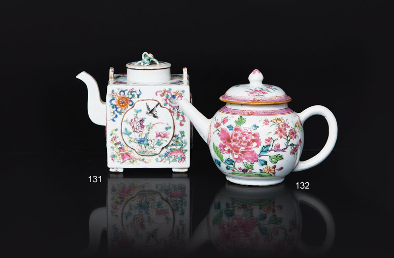 A square-cut 'Famille Rose' teapot