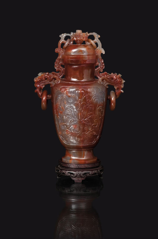 A tall agate 'HU' vase