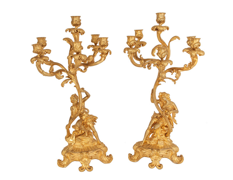 Paar vergoldeter Napoleon-III-Kandelaber