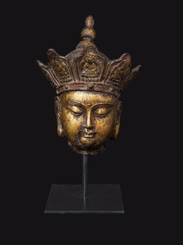 A large cast iron head 'Bodhisattva'